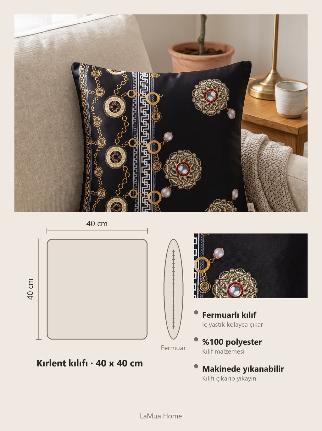 Noir Black & Gold set of 2 cushion covers – size card 40x40 cm