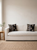 Noir Black & Gold set of 2 cushion covers – two cushions on a sofa