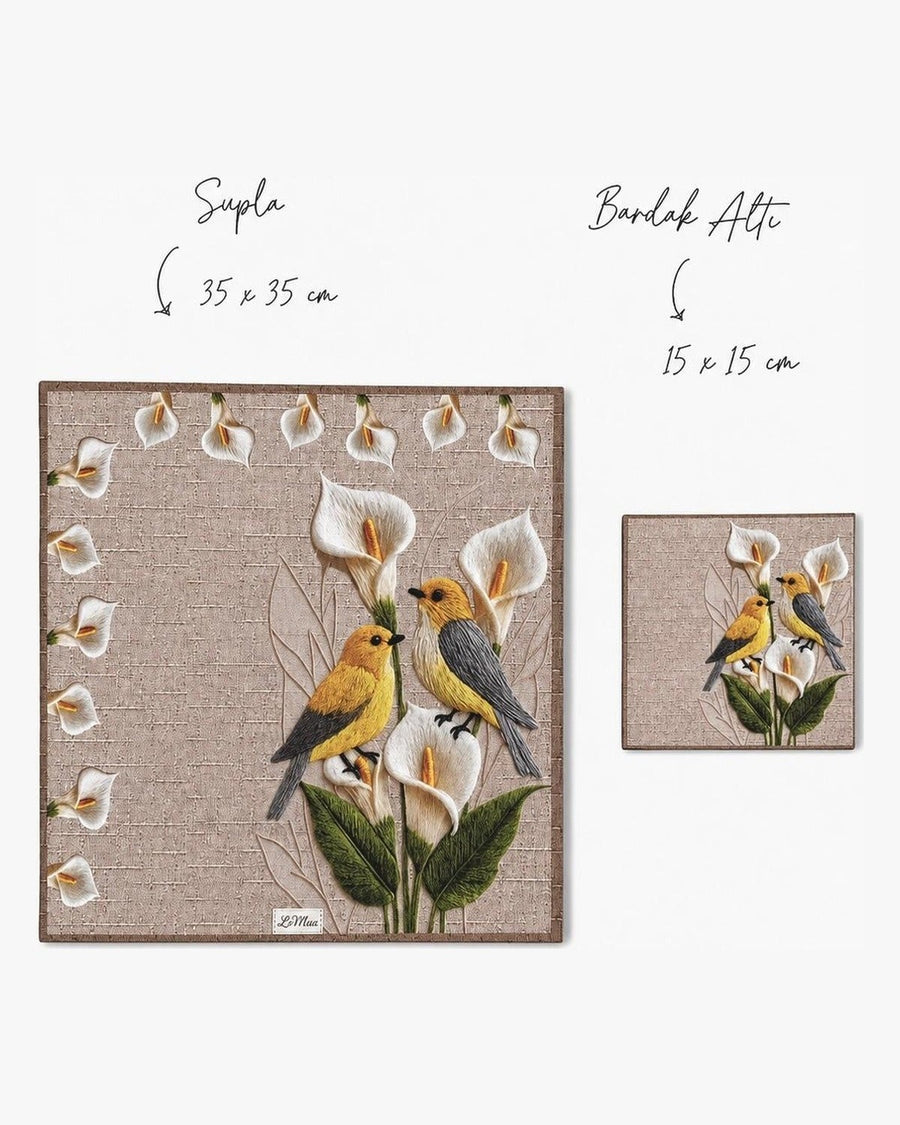 Lily Vogel & Blüten — Set aus 2 Platzsets + Untersetzern, abwischbar