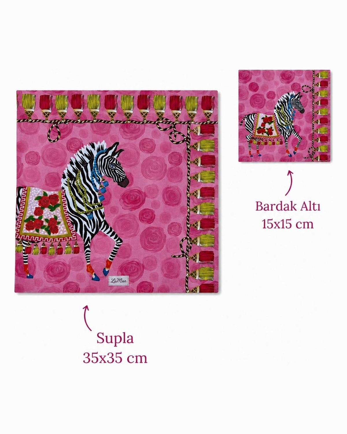 2’li Amerikan Servis ve 2’li Bardak Altlığı Seti – Pink Zebra Desenli – supla ve bardak altı ölçüleri
