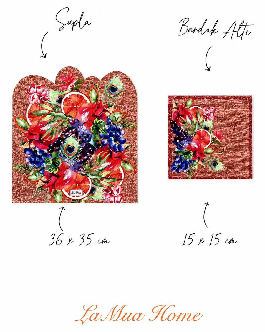 Rio Peacock & Fruit — Set of 2 Placemats + Coasters
