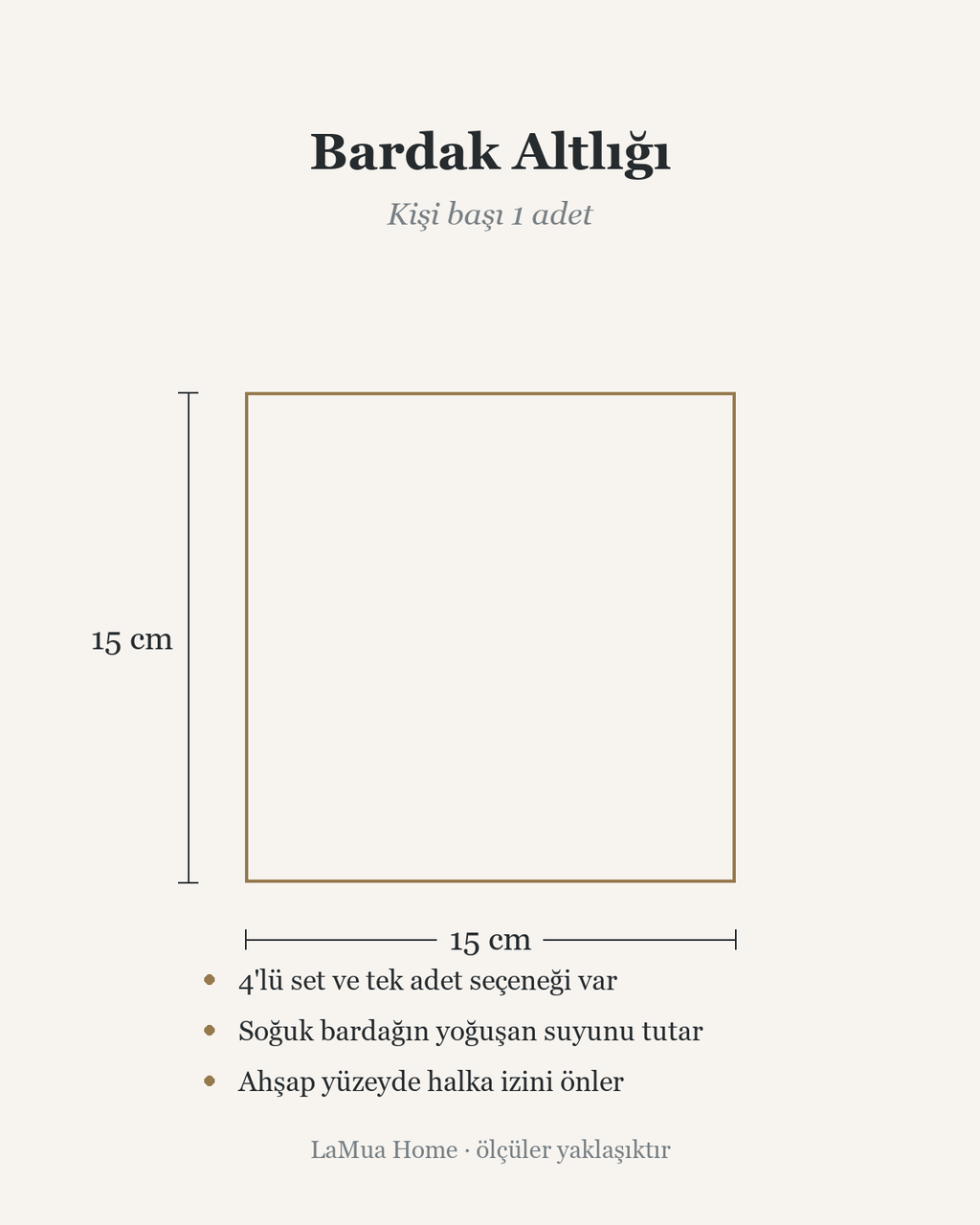 Asia Tabak — Bardak Altlığı 15x15 cm ölçü şeması