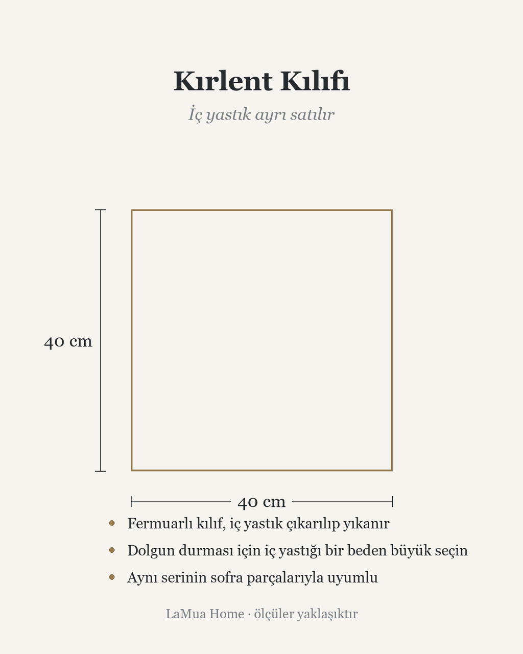 Amalfi Limon ve Pencere — Kırlent Kılıfı 40x40 cm ölçü şeması