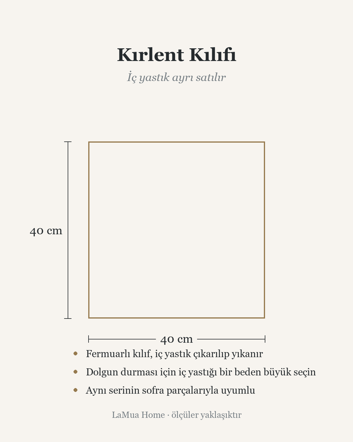 Asia Tabak — Kırlent Kılıfı 40x40 cm ölçü şeması