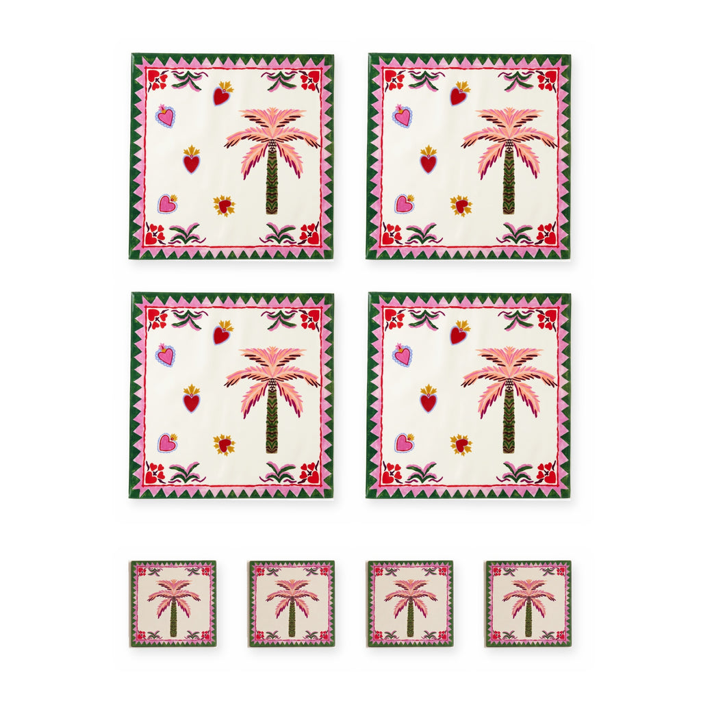 Palm Palme Set aus 4 Platzsets + Untersetzern – Set-Inhalt