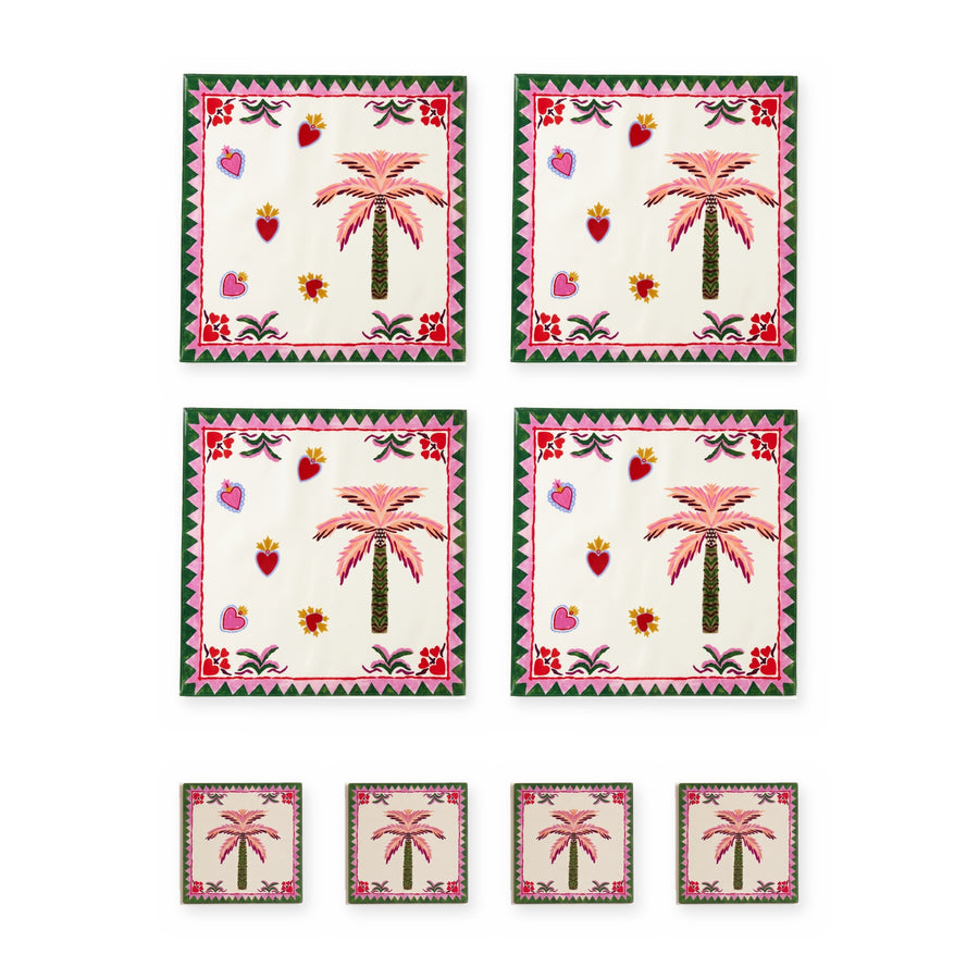 Palm Palme — Set aus 4 Platzsets + Untersetzern, abwischbar