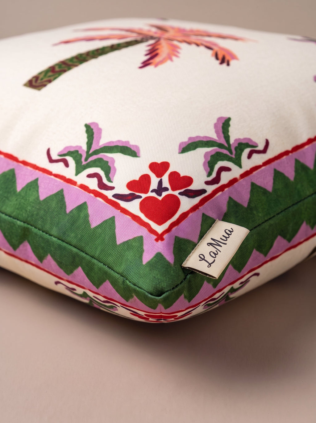 Palm Palm Tree set of 4 cushion covers – edge and seam close-up