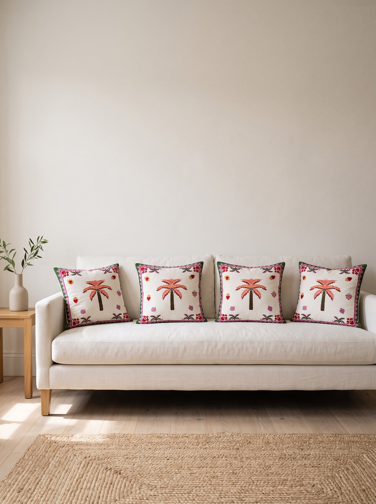 Palm Palm Tree — Set of 4 Cushion Covers 40x40 cm, Zippered, Stain-Resistant