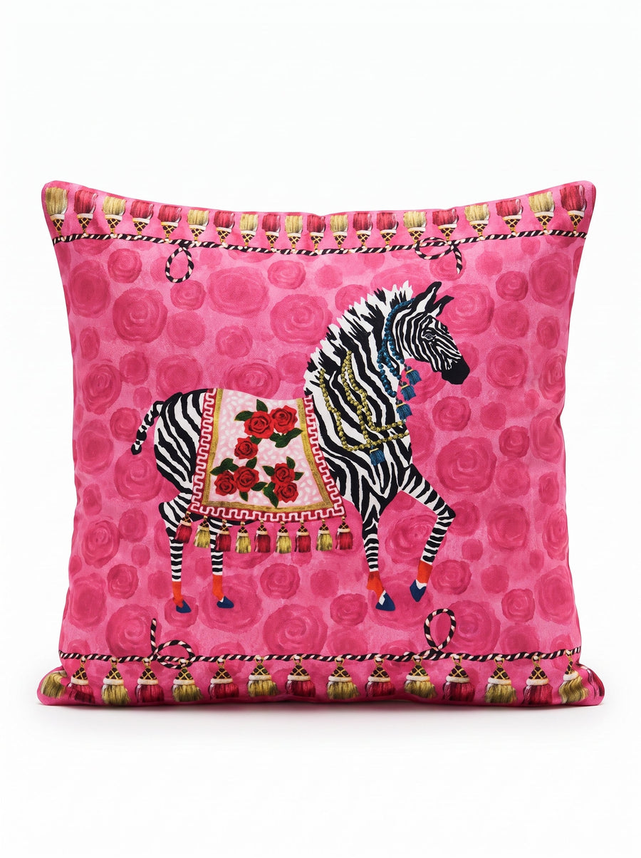 Pink Zebra — Set of 4 Cushion Covers 40x40 cm, Zippered, Stain-Resistant
