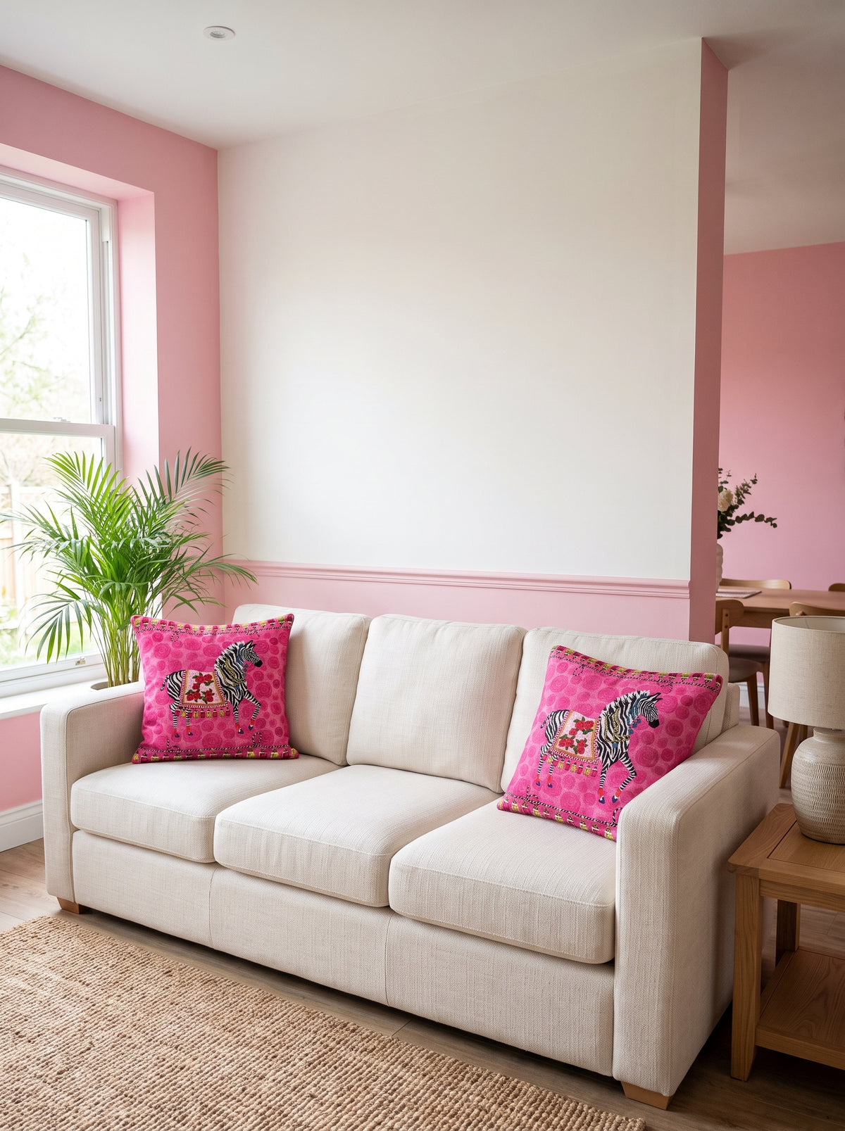 Pink Zebra — Set of 2 Cushion Covers 40x40 cm, Zippered, Stain-Resistant