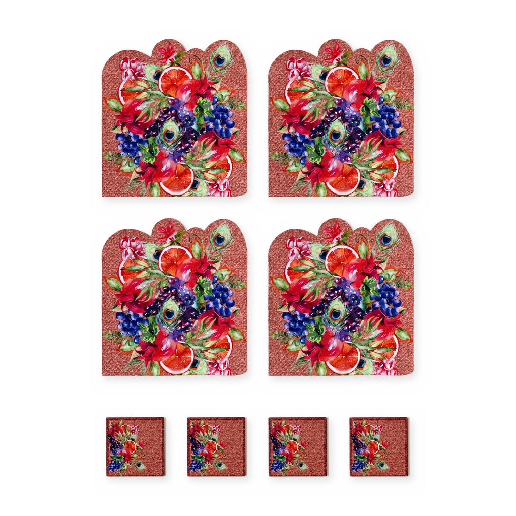 Rio Peacock & Fruit Set of 4 Placemats + Coasters – set contents