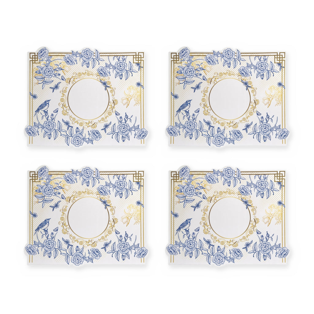 Royal Blaue Blüten & Vögel 4er-Set Platzsets – Set-Inhalt