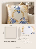 Royal Blaue Blüten & Vögel 4er-Set Kissenbezüge – Maßkarte 40x40 cm
