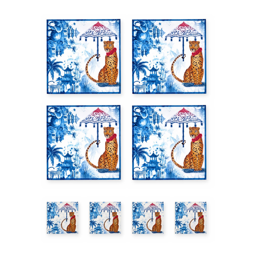 Safari Leopard Set aus 4 Platzsets + Untersetzern – Set-Inhalt