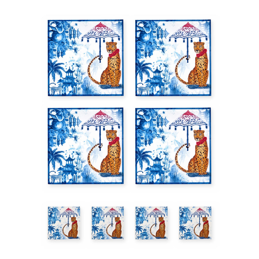 Safari Leopard — Set aus 4 Platzsets + Untersetzern, abwischbar