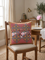 Safi Iznik Tile & Rose set of 4 cushion covers – in a living room