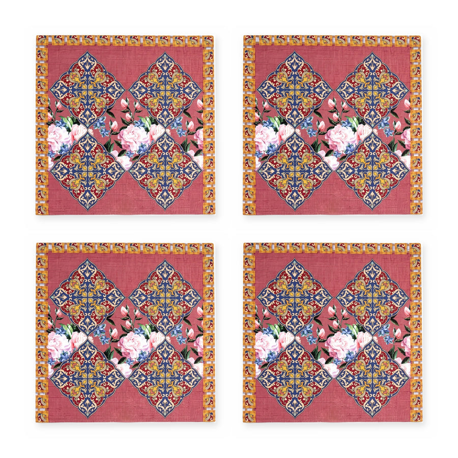 Safi Iznik-Fliese & Rose — 4er-Set Platzsets, abwischbar, fleckabweisend