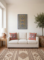Safi Iznik Tile & Rose set of 2 cushion covers – two cushions on a sofa