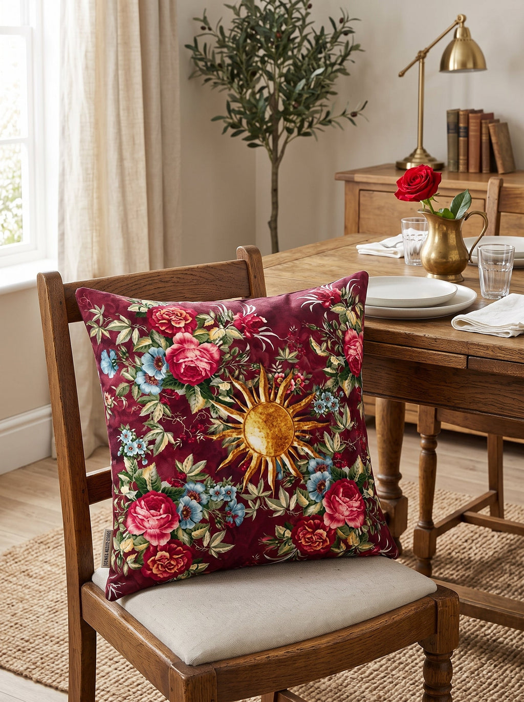 Sole Sun & Floral set of 4 cushion covers – in a living room