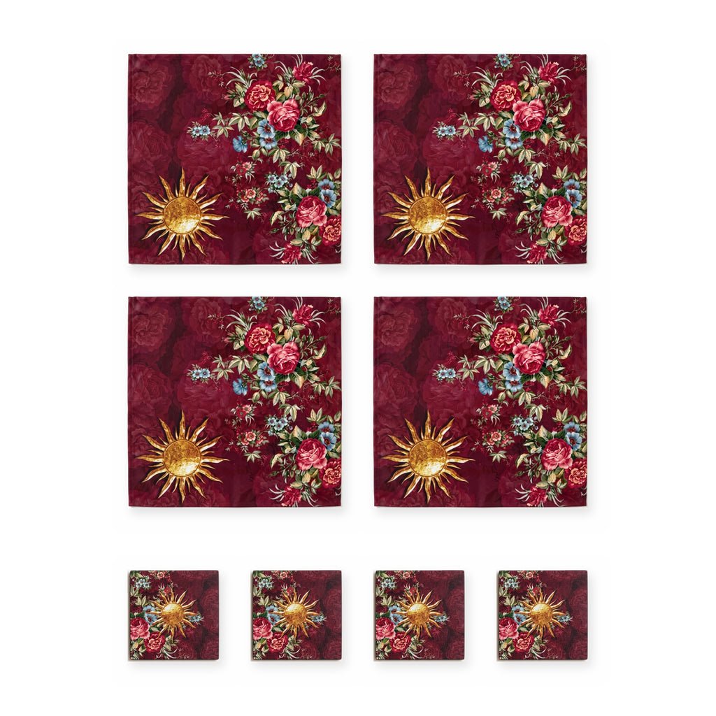 Sole Sun & Floral Set of 4 Placemats + Coasters – set contents
