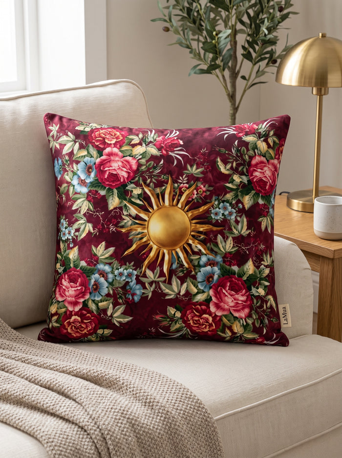 Sole Sun & Floral — Set of 2 Cushion Covers 40x40 cm, Zippered, Stain-Resistant