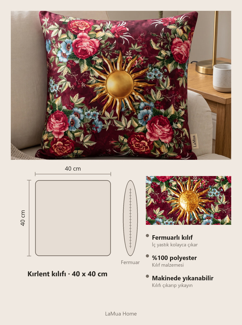 Sole Sun & Floral set of 2 cushion covers – size card 40x40 cm
