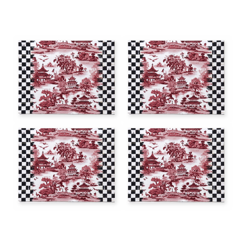 Vita Burgundy Checkerboard & Japanese Garden Set of 4 Placemats – set contents