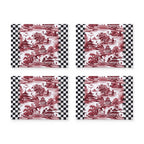 Vita Burgundy Checkerboard & Japanese Garden Set of 4 Placemats – set contents