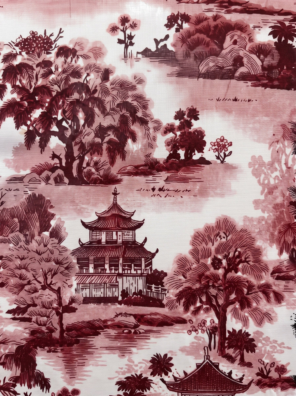 Vita Bordeaux-Schachbrett & Japanischer Garten 4er-Set Kissenbezüge – Muster und Textur in Nahaufnahme