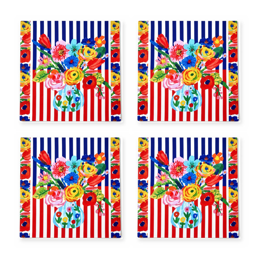 Viva Streifen & Blüten — 4er-Set Platzsets, abwischbar, fleckabweisend