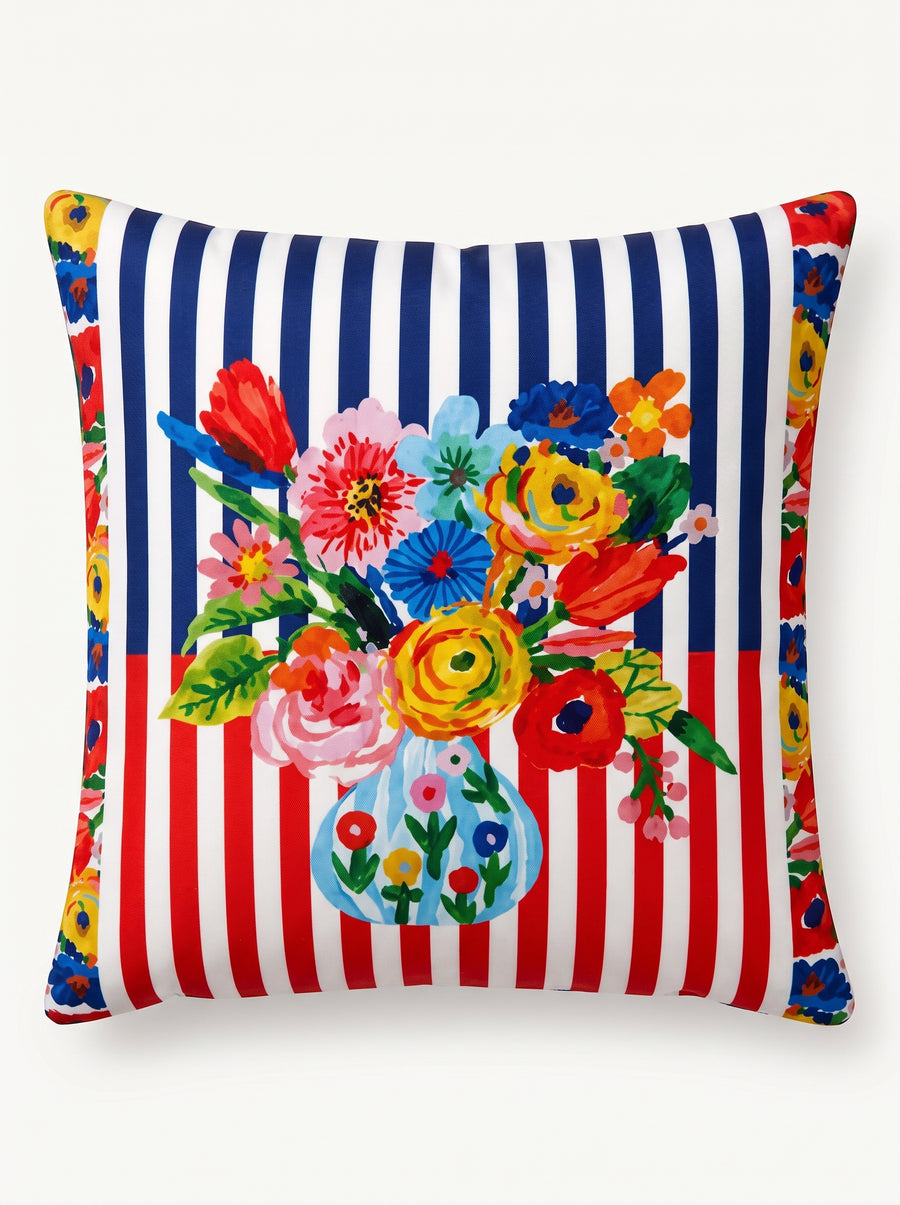 Viva Streifen & Blüten — 2er-Set Kissenbezüge 40x40 cm, mit Reißverschluss, fleckabweisend