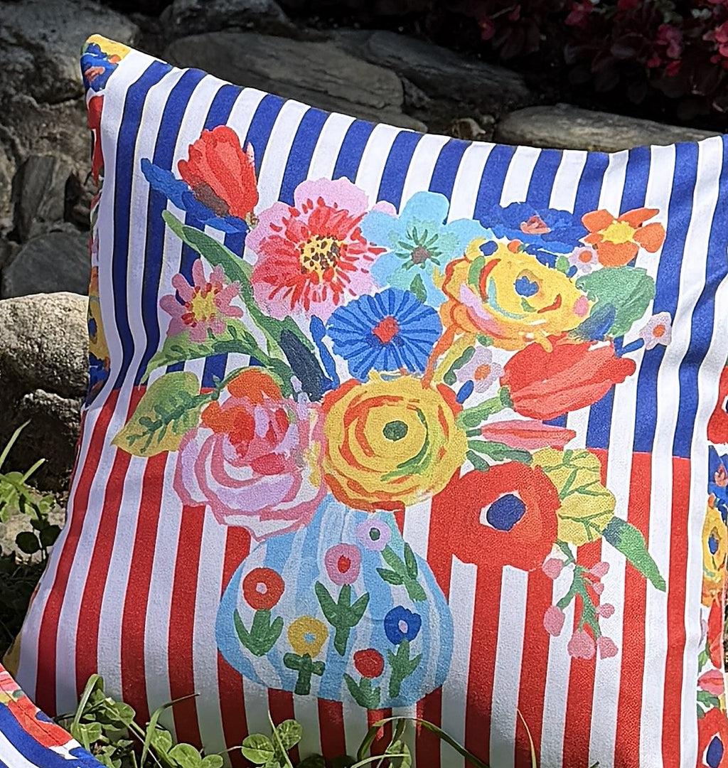 Viva Streifen & Blüten 2er-Set Kissenbezüge – Muster und Textur in Nahaufnahme