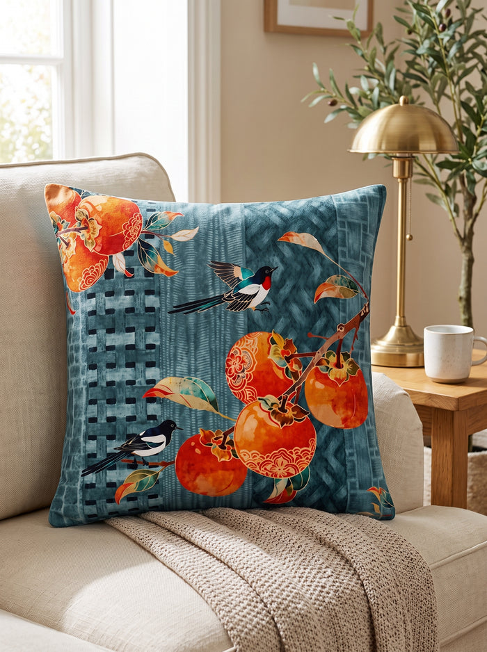 Zen Birds & Fruit — Set of 2 Cushion Covers 40x40 cm, Zippered, Stain-Resistant