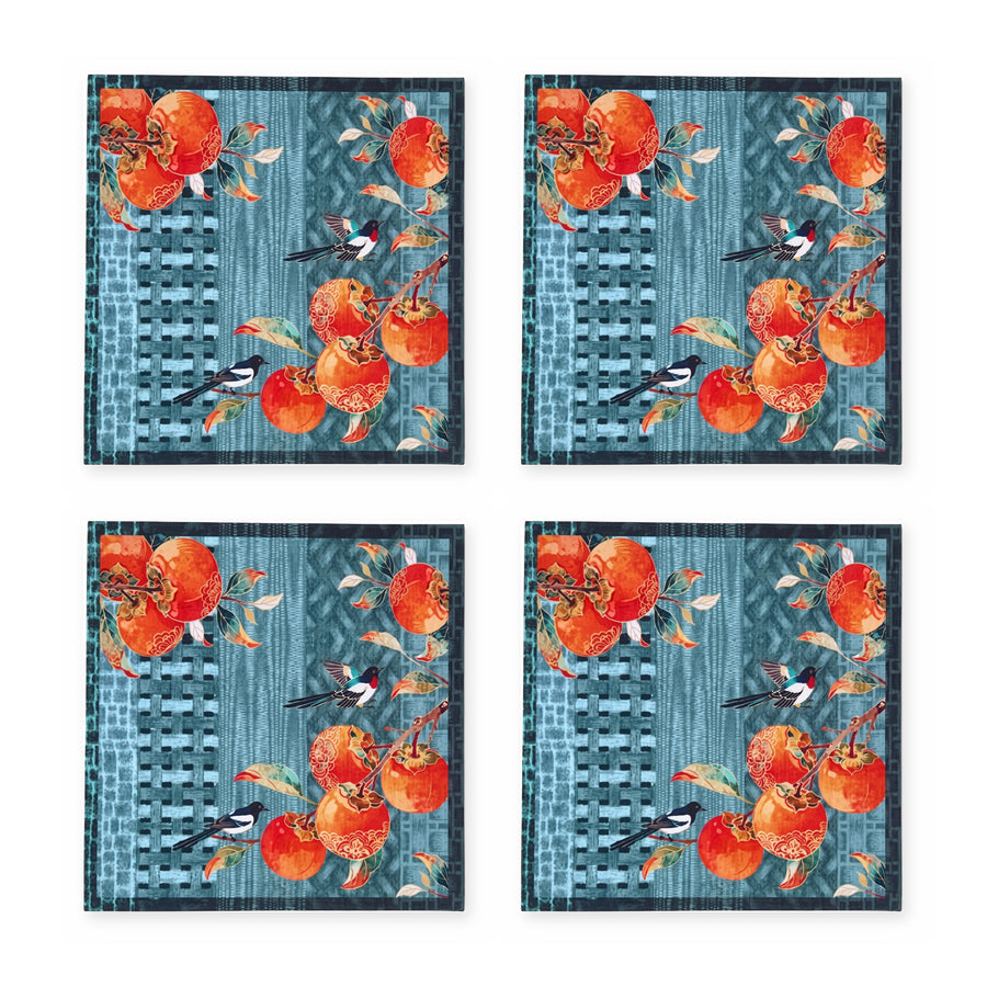 Zen Vögel & Früchte — 4er-Set Platzsets, abwischbar, fleckabweisend
