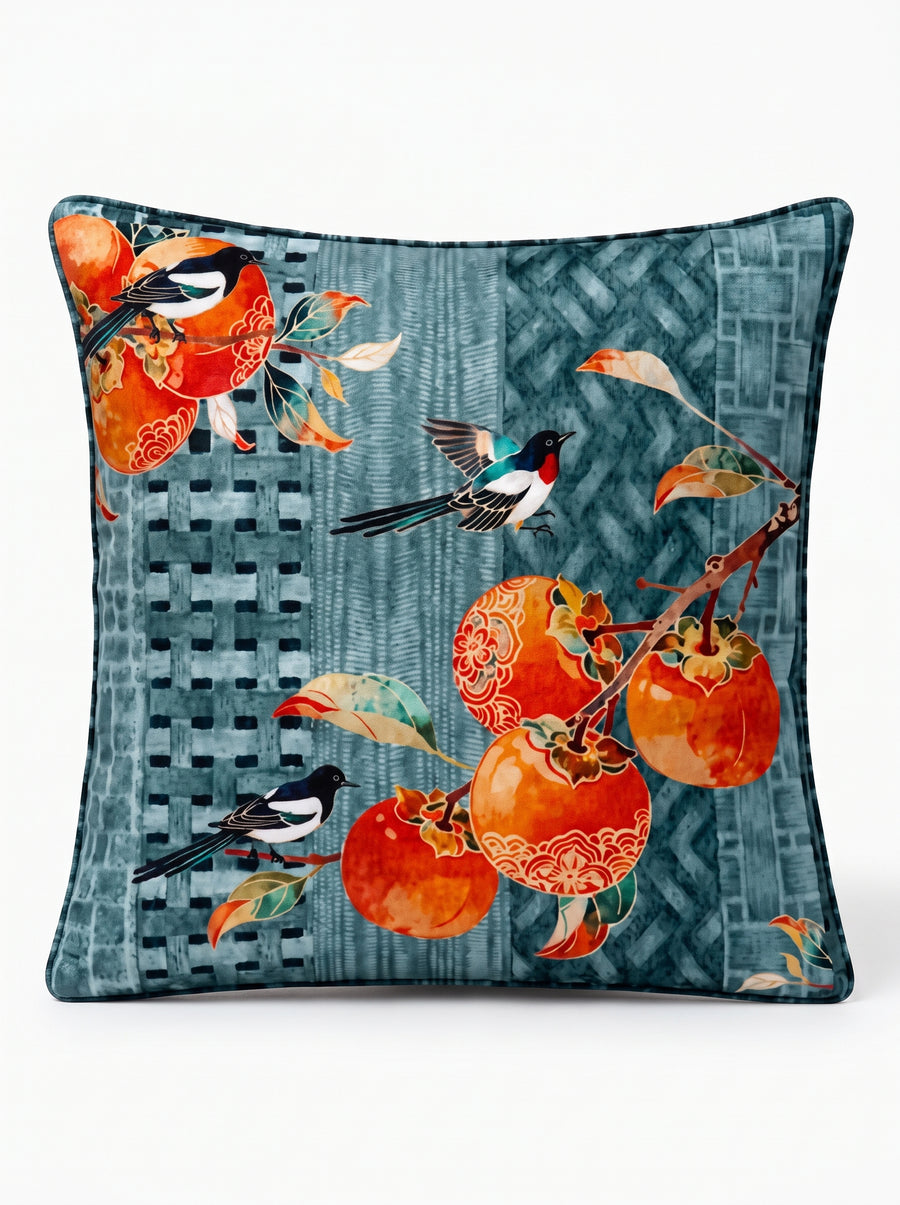 Zen Birds & Fruit — Set of 2 Cushion Covers 40x40 cm, Zippered, Stain-Resistant