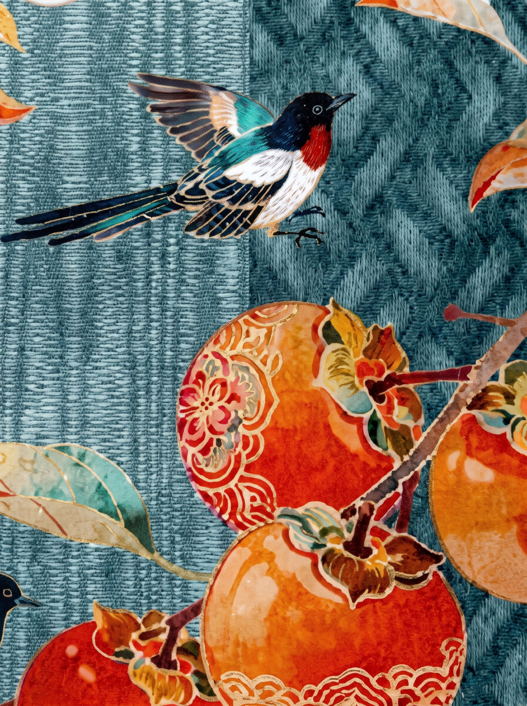 Zen Birds & Fruit set of 2 cushion covers – pattern and texture close-up