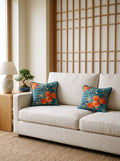 Zen Birds & Fruit set of 2 cushion covers – two cushions on a sofa